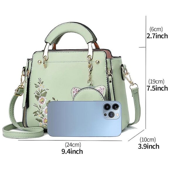 Fashion Purses and Handbags for Women Green Flower - Picture 3 of 5